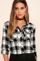 Dance & Marvel Fiance Black And White Plaid Flannel Top