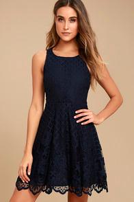 Black Swan Desirae Navy Blue Lace Skater Dress