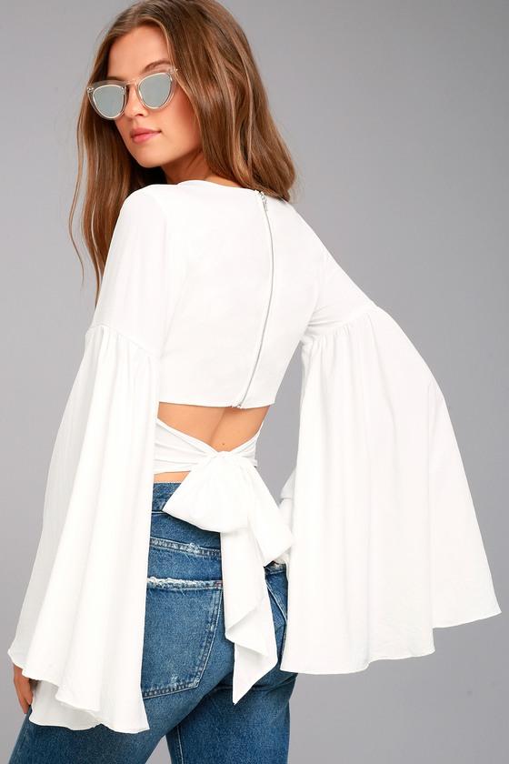 Lover's Light White Bell Sleeve Crop Top | Lulus