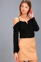 Lulus | Double Date Black Off-the-shoulder Top | Size Large | 100% Polyester