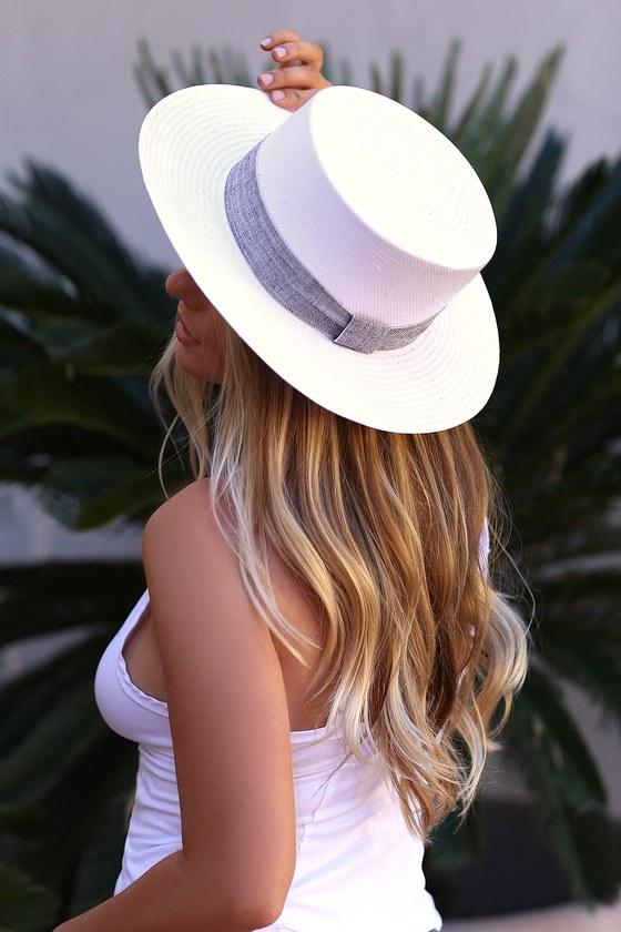 Yvette White Woven Boater Hat | Lulus
