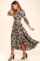 Amuse Society Weston Taupe Floral Print Midi Dress