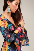 Growing, Growing, Gone Black Floral Print Wrap Dress | Lulus