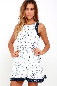 Olive & Oak Pacific Panorama Blue And Ivory Print Skort Dress