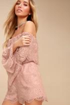 Bb Dakota Kennedy Mauve Pink Lace Off-the-shoulder Romper | Lulus
