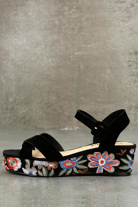 Chelsea Crew | Fancy Black Genuine Suede Leather Platform Sandal Heels | Size 37/6.5 | Lulus