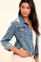 Emory Park | Latest Lineup Medium Wash Distressed Denim Jacket | Size Large | Blue | 100% Cotton | Lulus