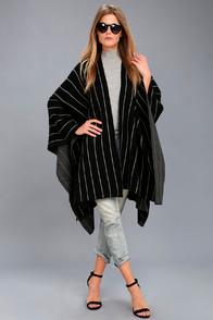 Lulus Montreal Grey And Black Striped Poncho