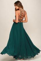Lulus Strappy To Be Here Forest Green Maxi Dress