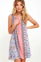 Lulus | Whisk Me Away Coral Pink Print Swing Dress | Size X-small | 100% Rayon