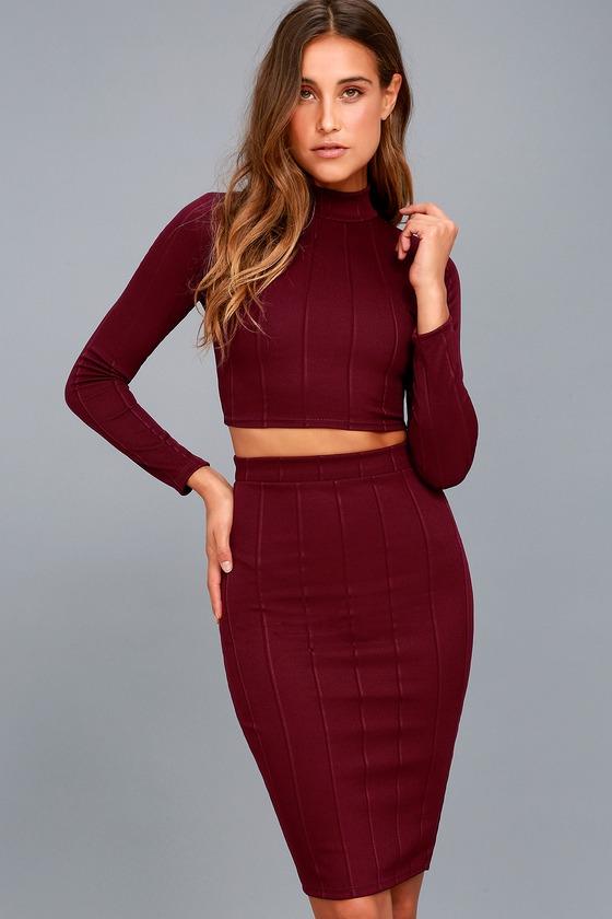 Lulus | My Way Plum Purple Two-piece Long Sleeve Dress | Size Large