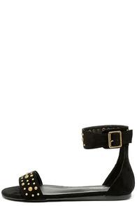Mark & Maddux Dot Couture Black Suede Studded Flat Ankle Strap Sandals