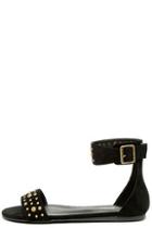 Mark & Maddux Dot Couture Black Suede Studded Flat Ankle Strap Sandals