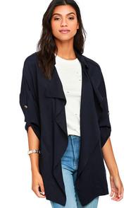 Lulus Lucky Break Navy Blue Oversized Jacket
