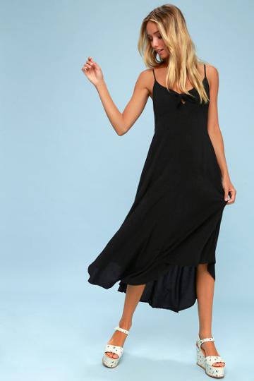 Rag Poets Brynn Black Tie-front Midi Dress | Lulus