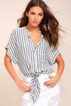 Newport Beach Grey And White Striped Top | Lulus