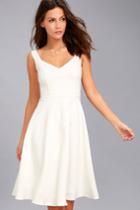 Lulus | Gimme A Smooch White Midi Skater Dress | Size Medium | 100% Polyester