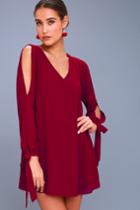 Lulus | First Date Wine Red Long Sleeve Shift Dress