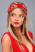 Lulus | Fallen Leaves Red Embroidered Headband