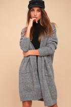 Lulus | Simple Pleasure Heather Grey Long Cardigan Sweater | Size Small
