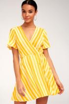 Sun Times Yellow Striped Wrap Dress | Lulus