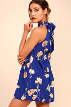 Lulus Darling Dearest Royal Blue Floral Print Swing Dress