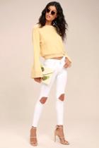 Free People High Rise Busted White Distressed Skinny Jeans
