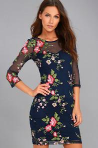 Lulus Wilhelmina Navy Blue Embroidered Dress