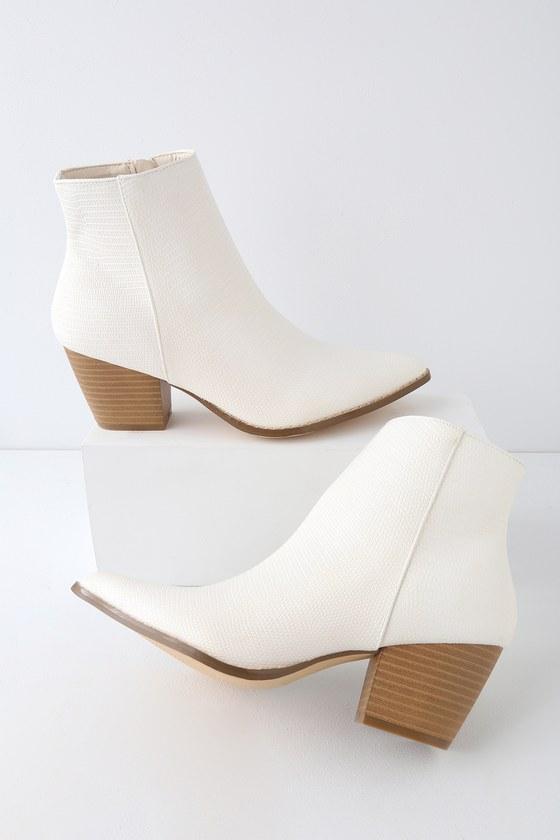 Lulus X Matisse Spirit Ivory Snake Pointed Toe Ankle Booties | Lulus