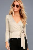 Lulus All Wrapped Up Beige Long Sleeve Sweater Top