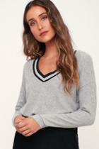 Project Social T Varsity Heather Grey Sweater Top | Lulus
