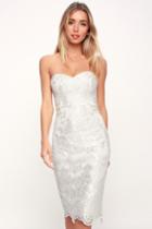 What A Knockout White Embroidered Strapless Dress | Lulus