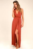 Lulus | Take A Cruise Rust Red Maxi Dress | Size Large