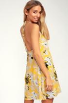 Sofi Mustard Yellow Tropical Print Halter Dress | Lulus