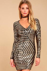 Lulus Party In The Hills Black And Gold Sequin Bodycon Dress