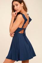 Lulus | Sweeter Than Sugar Navy Blue Backless Skater Dress | Size X-small