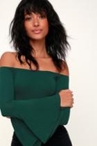 Flirt Factor Hunter Green Off-the-shoulder Top | Lulus