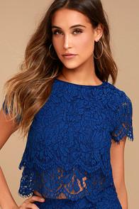 Lulus Heartbeats Navy Blue Lace Crop Top