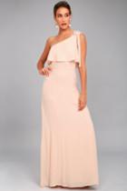 Lulus | Purpose Blush One-shoulder Maxi Dress | Size Small | Pink | 100% Polyester