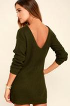 Lulus | Bringing Sexy Back Olive Green Backless Sweater Dress | Size X-small