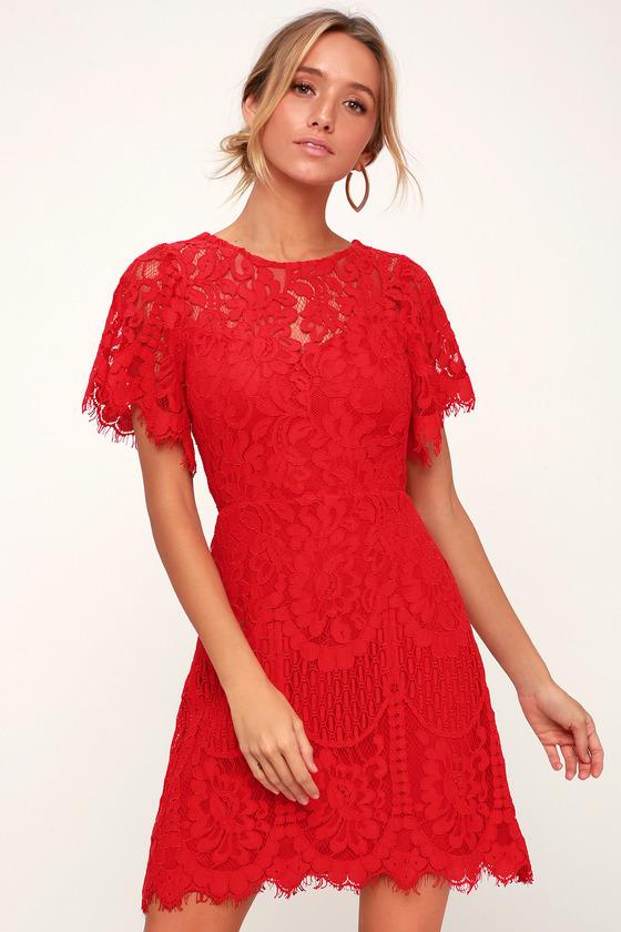 Pearson Red Lace Short Sleeve Dress | Lulus