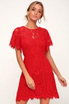 Pearson Red Lace Short Sleeve Dress | Lulus