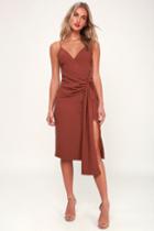 Inspiration Washed Burgundy Knot Front Midi Dress | Lulus