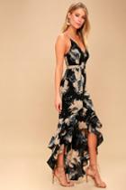 Darling Daylily Black Floral Print High-low Maxi Dress | Lulus