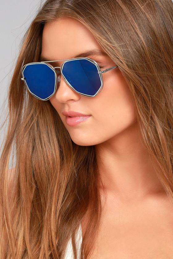 Lulus | Hello Hot Stuff Silver And Blue Sunglasses