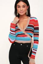 Honey Punch Be Brilliant Red Multi Striped Wrap Sweater Top | Lulus