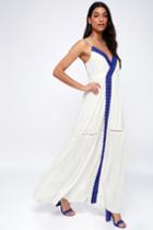 Tjd X Lulus Tahitian Blue And White Maxi Wrap Dress | Lulus