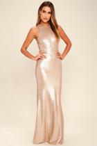 Lulus Notorious Matte Rose Gold Sequin Maxi Dress