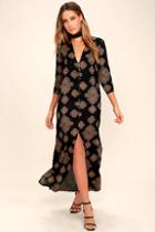 Amuse Society Avryl Black Print Maxi Dress