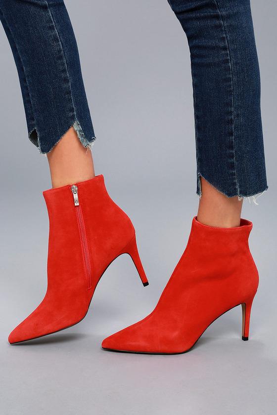 Steven Logic Red Genuine Suede Leather Ankle High Heel Boots | Lulus